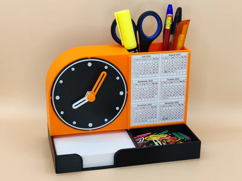 Khay Đựng Đồ Để Bàn Tích Hợp Đồng Hồ và Lịch - Image 1