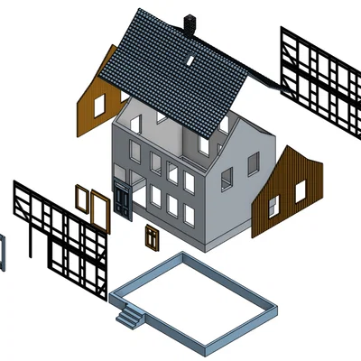 Nhà Fachwerk (Half-timbered house) tỉ lệ H0 - Phiên bản Redesign