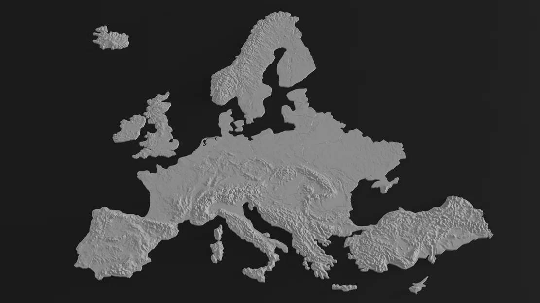 Mô hình địa hình 3D (bản đồ địa hình) châu Âu - Image 1