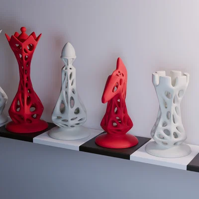 Bộ cờ vua thiết kế Voronoi Chess v.2 cực đẹp cho máy in 3D