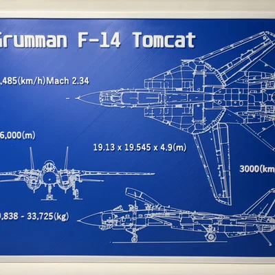 Mô hình bảng vẽ kỹ thuật 3D máy bay Grumman F-14 Tomcat