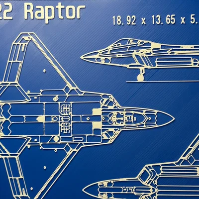 Mô hình 3D bản vẽ kỹ thuật máy bay chiến đấu F-22 Raptor treo tường