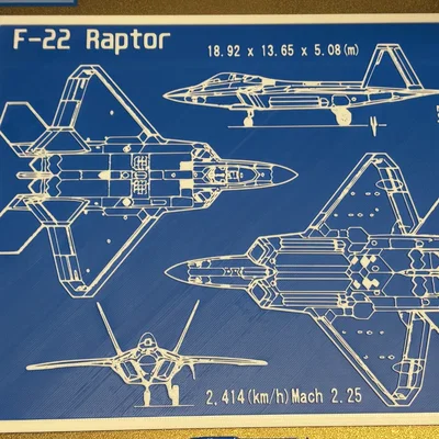 Mô hình 3D bản vẽ kỹ thuật máy bay chiến đấu F-22 Raptor treo tường