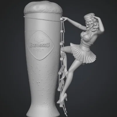 Mô hình 3D Pin-Up Girl bên ly bia độc đáo cho người sưu tầm