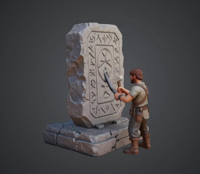 Cảnh Thợ Điêu Khắc Đá Cổ (Runestone Carver) – Người Lùn Chạm Khắc Đá - Image 1