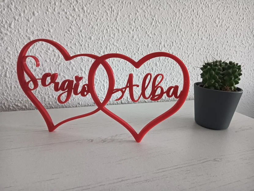 Mô hình hai trái tim lồng nhau in 3D với tên tùy chỉnh cực đẹp - Image 1