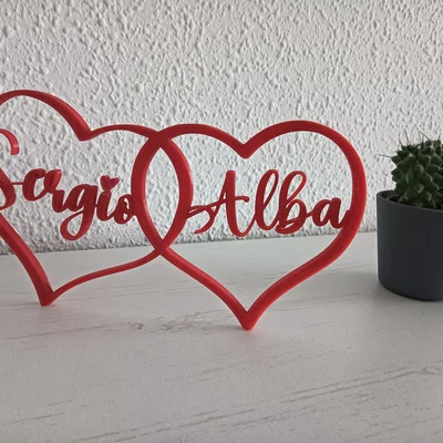 Mô hình hai trái tim lồng nhau in 3D với tên tùy chỉnh cực đẹp