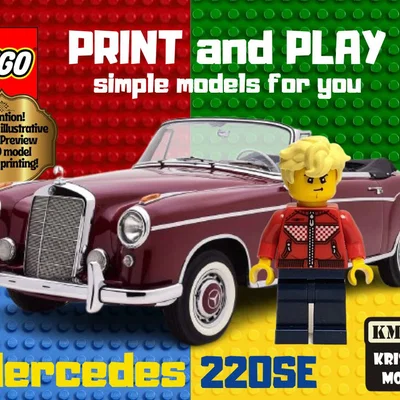 Mô hình xe cổ Mercedes 220SE Cabriolet 1960 phong cách LEGO 3D