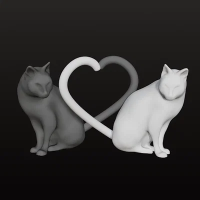 Mô hình đôi mèo Heart-Tail Cats trang trí 3D cực dễ thương