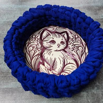 Đế lót giỏ đan móc họa tiết chú mèo 20cm (32 lỗ) - Phụ kiện handmade