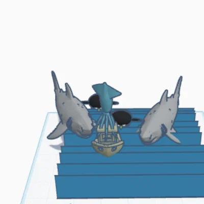 Mô hình 3D Benchy bị săn đuổi bởi cá mập và bạch tuộc đầy hài hước