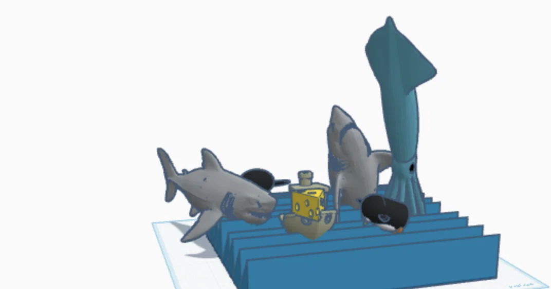 Mô hình 3D Benchy bị săn đuổi bởi cá mập, chim cánh cụt và mực khổng lồ - Image 1