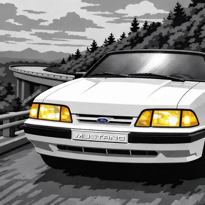 Hueforge - Foxbody Mustang Convertible trên cầu vượt Linn Cove (Blue Ridge Parkway)
