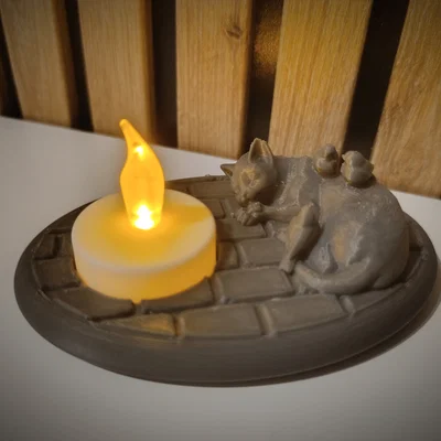 Giá đỡ nến LED hình Mèo ngủ và Chim – Mô hình trang trí mini ấm cúng