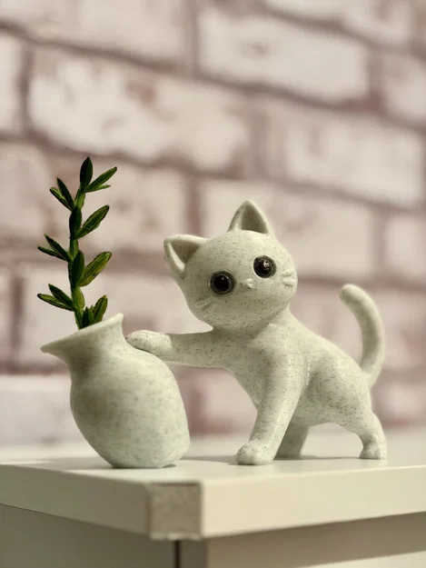 Mô hình mèo nghịch ngợm làm rơi chậu hoa - Image 1