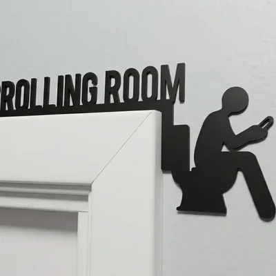 Biển báo cửa Scrolling Room hài hước cho nhà vệ sinh - File in 3D
