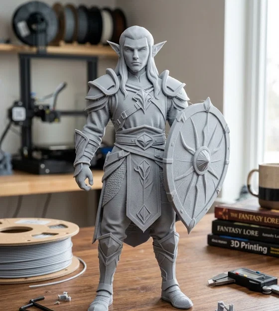 Mô hình 3D Chiến binh Elf cầm khiên cực ngầu cho người sưu tầm - Image 1