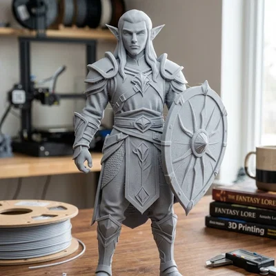 Mô hình 3D Chiến binh Elf cầm khiên cực ngầu cho người sưu tầm