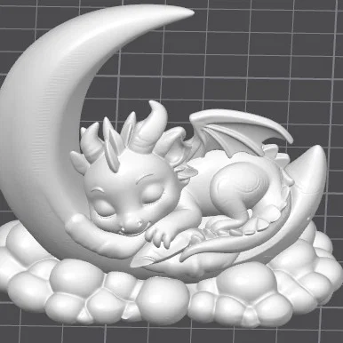 Mô hình chú rồng nhỏ ngủ trên mặt trăng đáng yêu cho in 3D