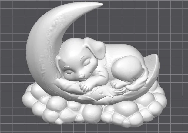 Mô hình 3D chú chó nhỏ ngủ trên mặt trăng dễ thương - Image 1