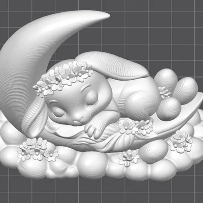 Mô hình 3D chú thỏ ngủ trên mặt trăng cực đáng yêu cho bạn