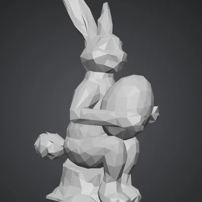 Mô hình chú thỏ ôm trứng phong cách Low Poly in 3D siêu đẹp