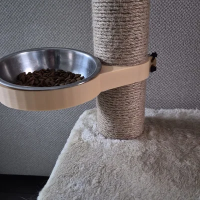 Giá đỡ bát ăn cho mèo gắn trụ cào móng - Thiết kế 3D tiện dụng