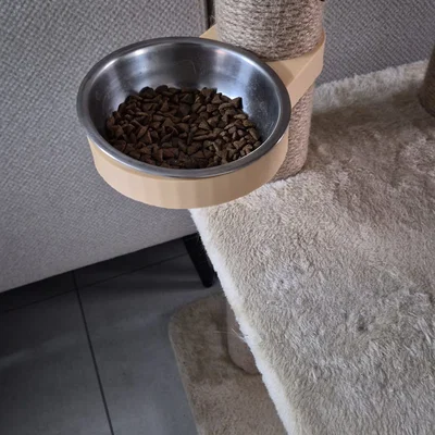 Giá đỡ bát ăn cho mèo gắn trụ cào móng - Thiết kế 3D tiện dụng