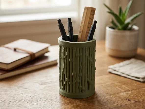 Ống Cắm Bút và Khay Đựng Đồ Để Bàn Họa Tiết Tre - Image 1