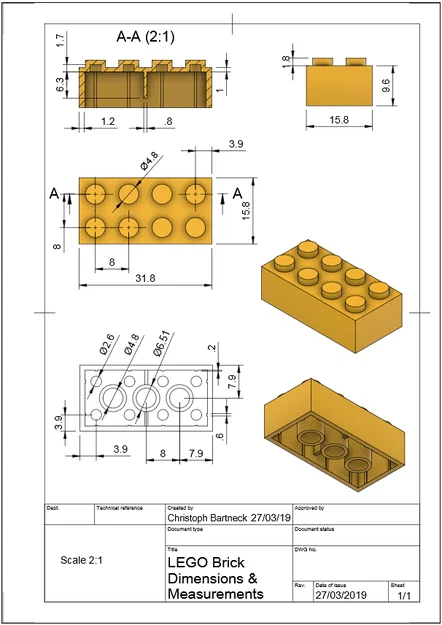 Mô hình gạch LEGO 2x4 chuẩn kỹ thuật (File STL in 3D) - Image 1