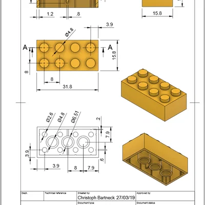 Mô hình gạch LEGO 2x4 chuẩn kỹ thuật (File STL in 3D)