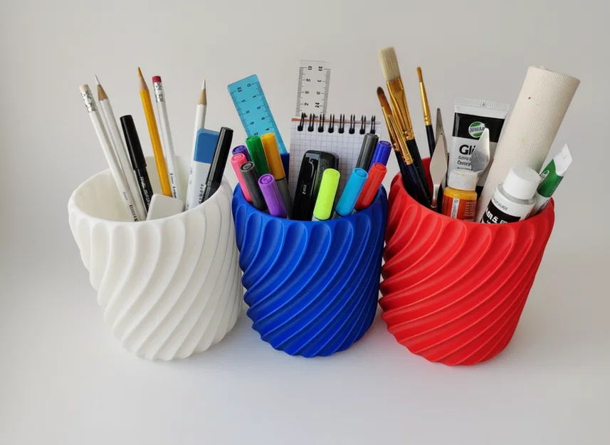 Ống cắm bút để bàn 3D họa tiết xoắn thẩm mỹ - Image 1