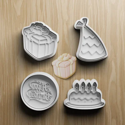 Bộ Khuôn Cắt Bánh Quy Sinh Nhật STL | Khuôn Fondant Hình Mũ, Bánh Kem, Hộp Quà | In 3D