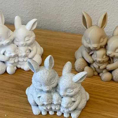 Mô hình 3D trang trí Phục sinh: Trứng hoa văn và gia đình thỏ