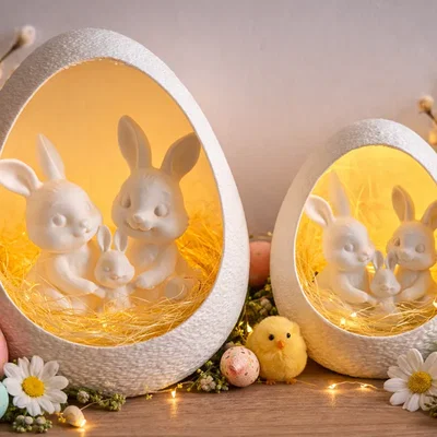 Mô hình 3D trang trí Phục sinh: Trứng hoa văn và gia đình thỏ