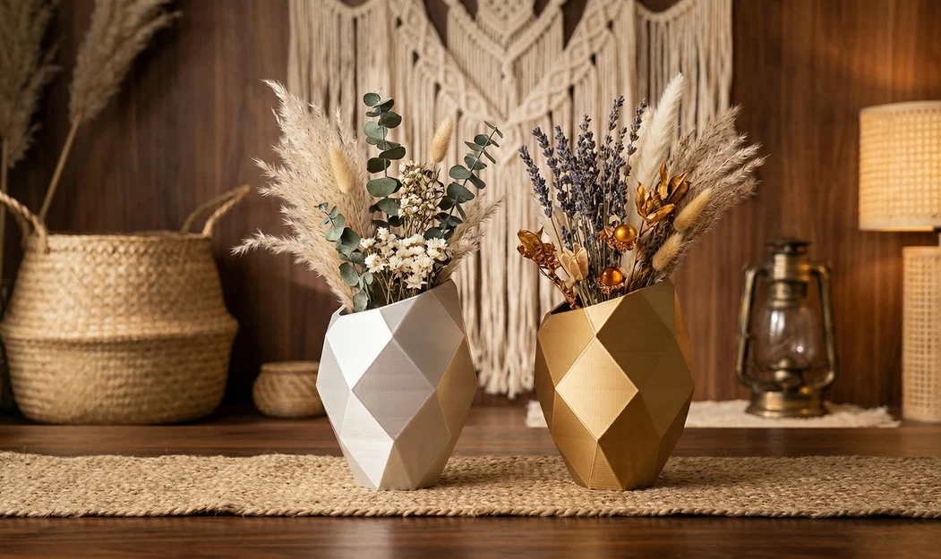 Bình Hoa Modern Angular Metallic Boho In 3D - Image 1