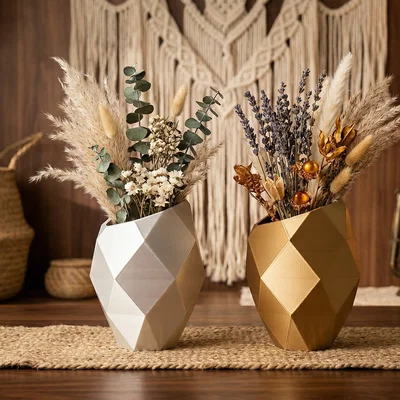 Bình Hoa Modern Angular Metallic Boho In 3D