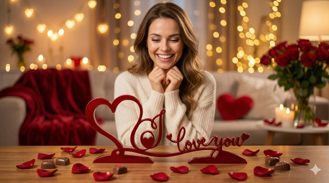 Đồ trang trí Valentine "I Love You" màu đỏ bóng bẩy - Image 1