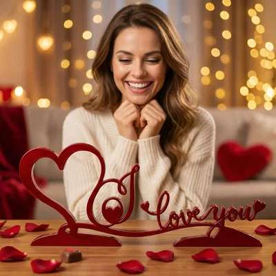 Đồ trang trí Valentine "I Love You" màu đỏ bóng bẩy