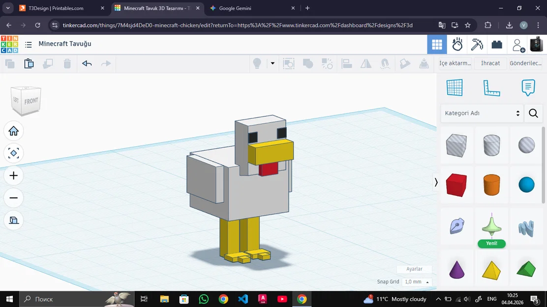 Mô hình chú gà Minecraft (Minecraft Chicken) in 3D độc đáo - Image 2