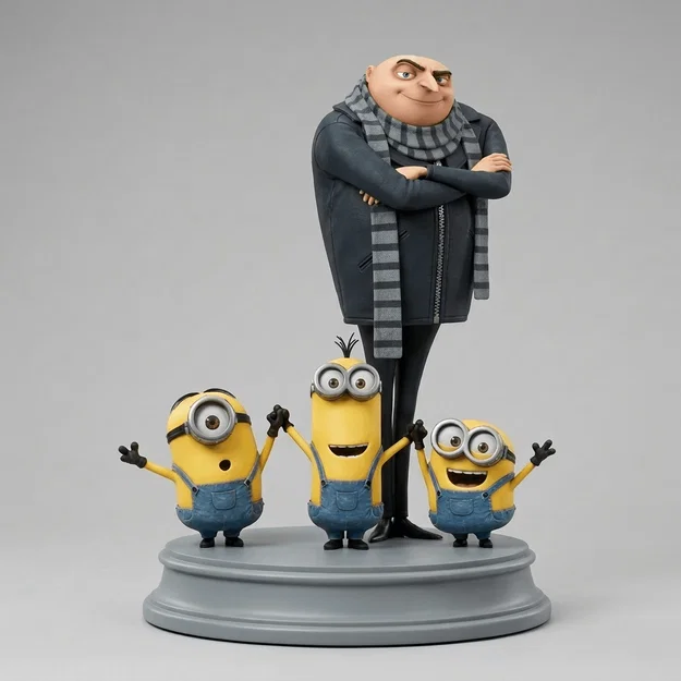 Mô hình 3D Gru và bộ ba Minion Bob, Kevin, Stewart đáng yêu - Image 1