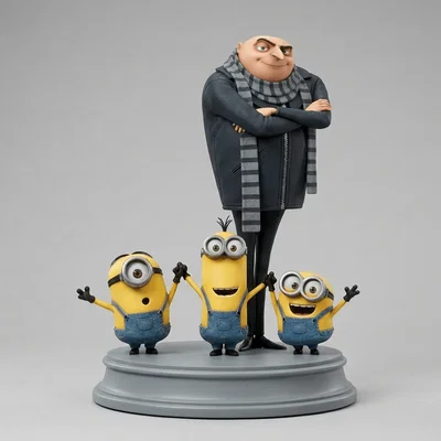 Mô hình 3D Gru và bộ ba Minion Bob, Kevin, Stewart đáng yêu