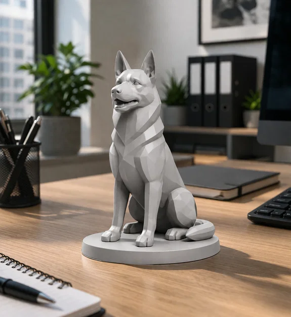 Tượng Chó Canh Giữ Low Poly – Mẫu In 3D Chất Lượng Cao - Image 1