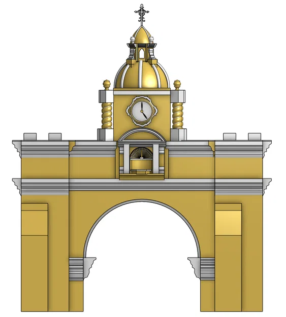 Mô hình 3D Cổng vòm tháp đồng hồ Guatemala Antigua chi tiết - Image 1