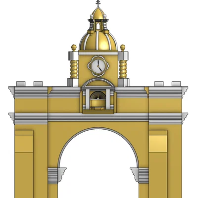 Mô hình 3D Cổng vòm tháp đồng hồ Guatemala Antigua chi tiết