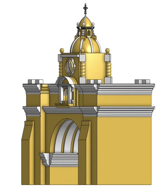 Mô hình 3D Cổng vòm tháp đồng hồ Guatemala Antigua chi tiết - Image 3