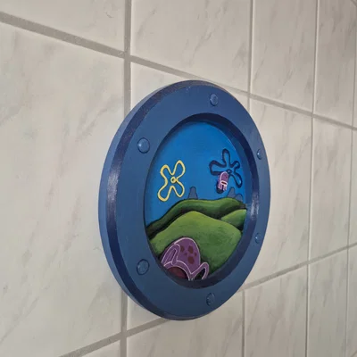 Tranh treo tường 3D Spongebob hình khung cửa sổ tàu