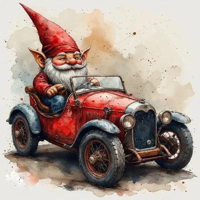 Mô hình chú lùn Gnome lái xe Roadster cổ điển in 3D cực chất