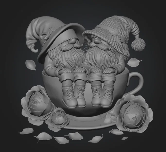 Mô hình 3D Hai chú lùn trong tách trà (Two Gnomes in a Teacup) đáng yêu - Image 1