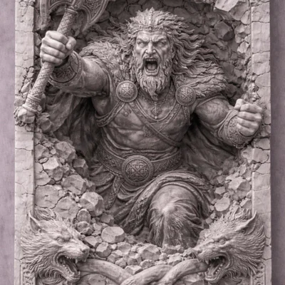 Mẫu in 3D phù điêu chiến binh Viking và rìu chiến ấn tượng